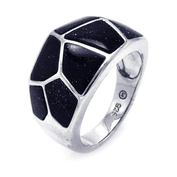 Sterling Silver 925 Rhodium Plated Black Quartz Multi Shaped Ring Jewelry Female Male Unisex Size 7