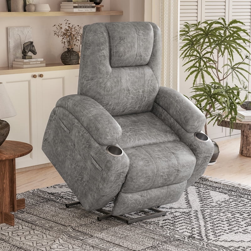 Homall Power Lift Recliner Chair Massage Designed Leathaire Fabric Single Sofa Specifically for Nursing,Gray