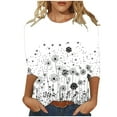 thumbnail image 3 of DDAPJ pyju 3/4 Length Sleeve Womens Tops Boho Floral Graphic Tees Loose Fit Crewneck Pullover Blouses Ofertas relámpago Black S, 3 of 6