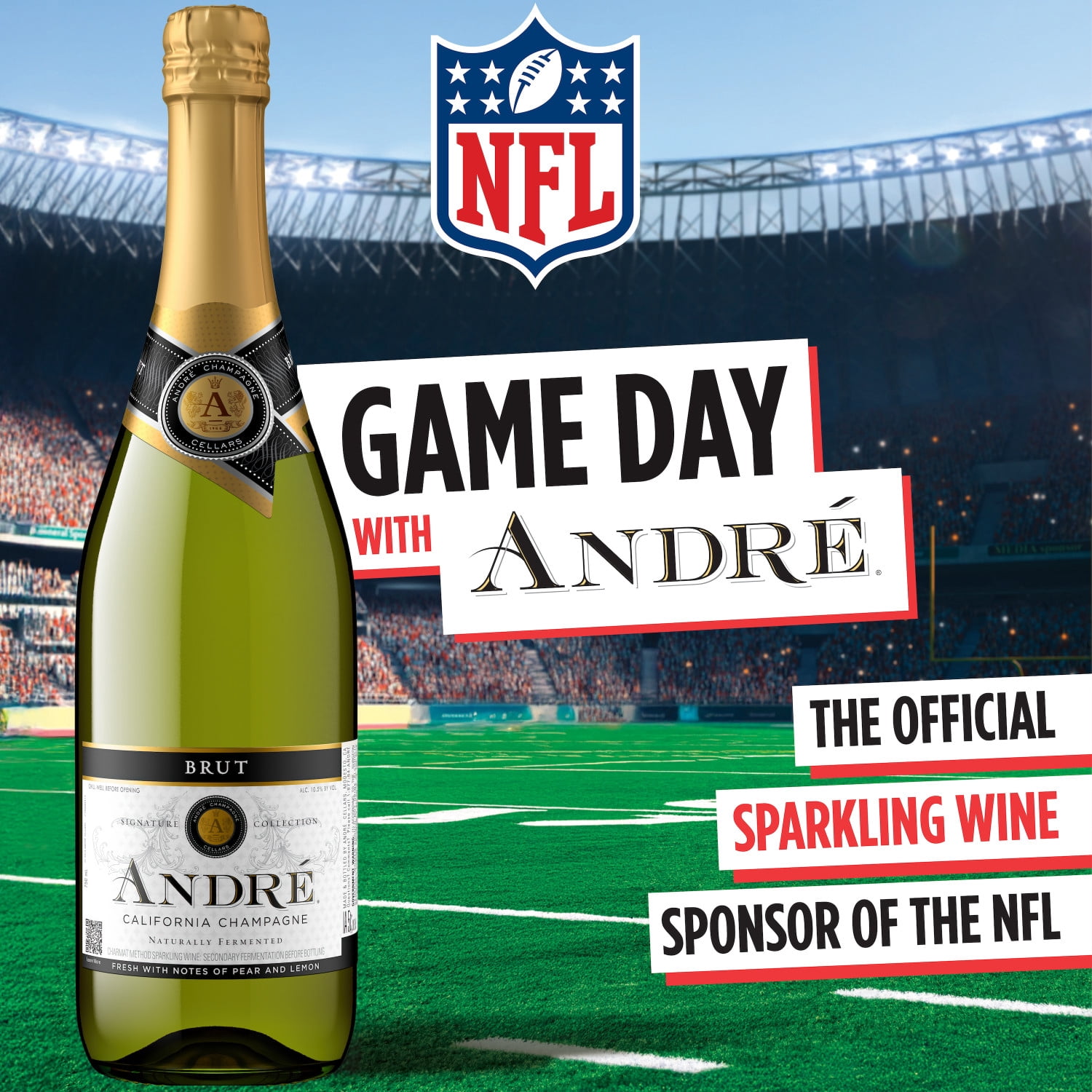Andre Champagne Brut Sparkling White Wine, California, 750ml Glass Bottle, 10.5% ABV