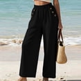 thumbnail image 2 of VEKDONE Lounge Pants for Women Cotton Elastic High Waist Palazzo Pants Button Decorative Straight Leg Trousers Summer Loose Fit Comfy Wide Leg Pants with Pockets Black XXL, 2 of 7