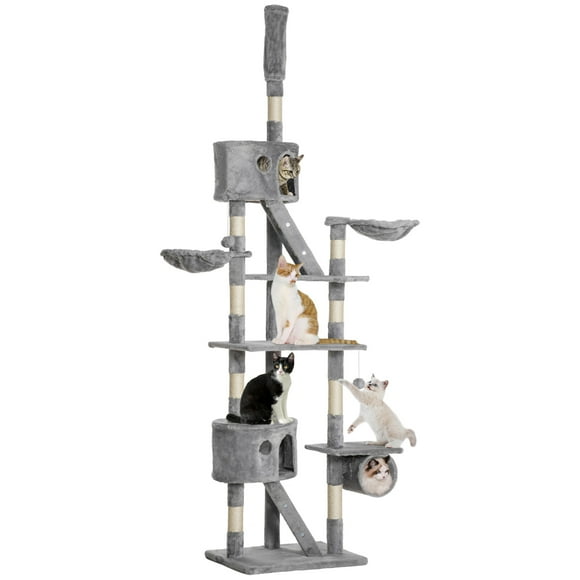 94"-102" Huge Cat Tree Ceiling High Cat Tower Light Grey