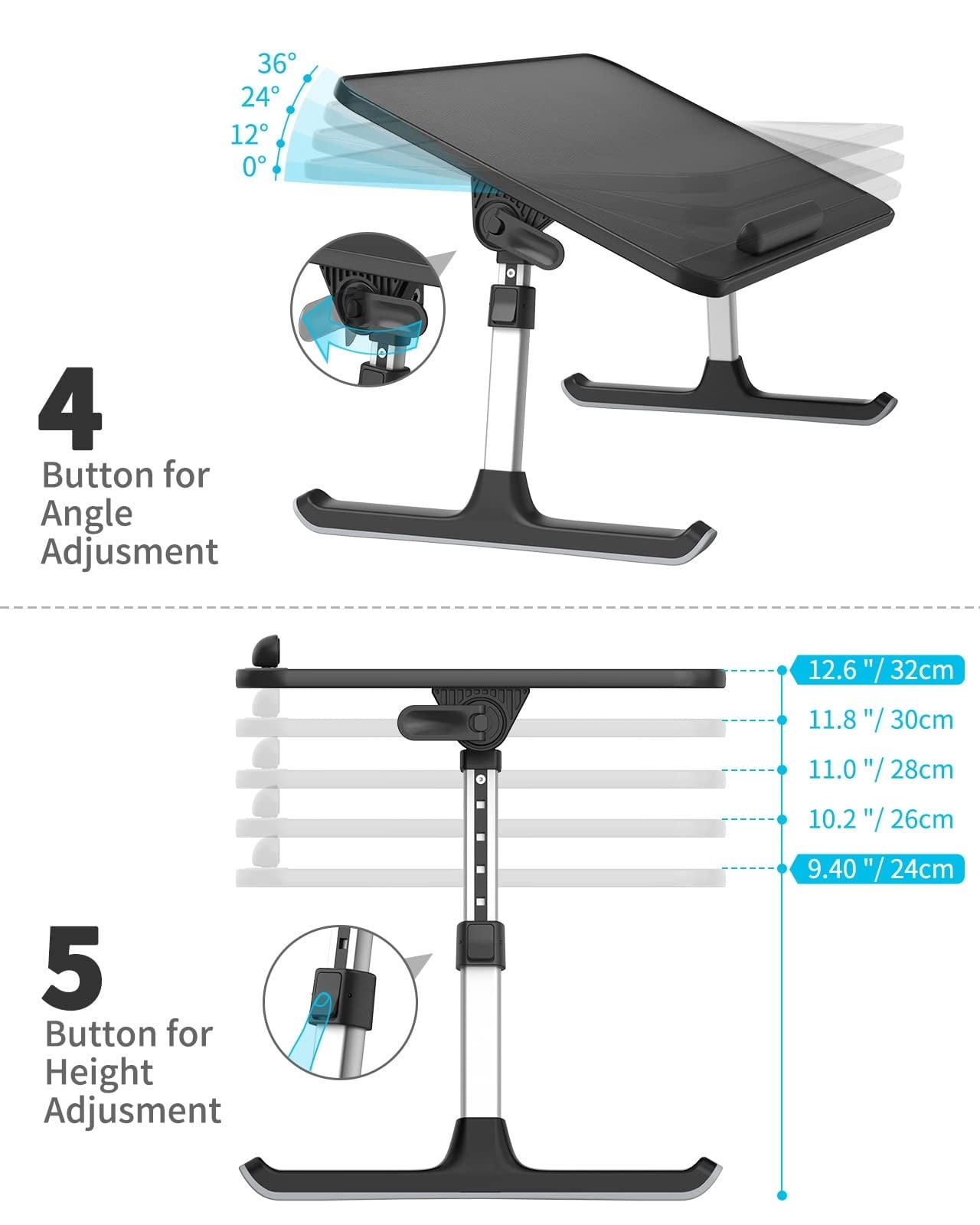 Leather Lap Desk Laptop Bed Tray Table, Adjustable Laptop Stand for Bed, Portable Lightweight Standing Desk for Writing Eating Reading Couch Sofa Floor for Adults (20.5"*11.8",Gray)