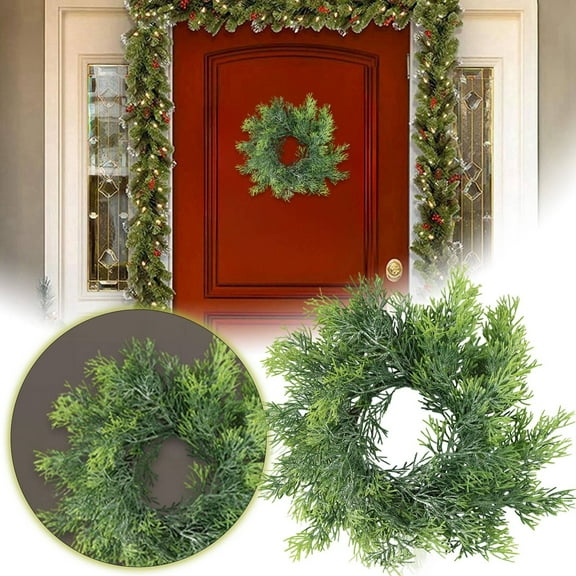 Artificial Christmas Wreath Cedar Pine Greenery, Wreath for Front Door Wall Windows Outdoor Indoor Decor,Xmas Holiday Winter Wreath for Home Porch Decorations,Candle Rings Table Centerpiece