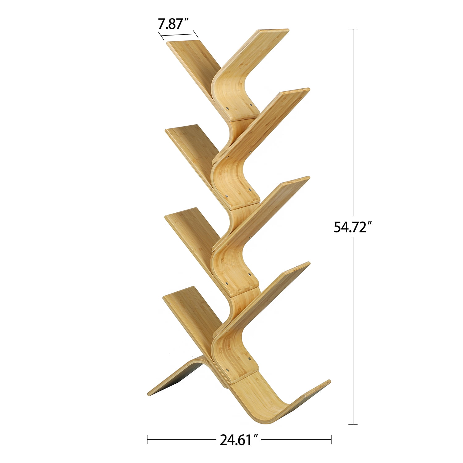Kadyn 8-tier Bamboo Floor Standing Tree Bookshelf, Bookcase Rack for Books Cds Plants, Book Tower Storage Organizer Shelves for Living Room, Light Brown