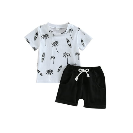 

Arvbitana 0-3 Years Infant Baby Girls Boys 2PCS Outfits Tree Print Short Sleeve T-Shirt and Elastic Shorts Set for Summer Clothes