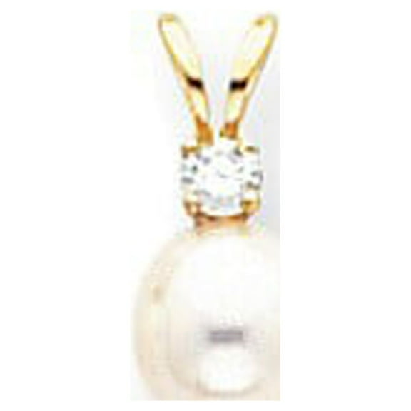 Real 14kt Yellow Gold 6mm White Pearl & Diamond Pendant Mounting; for Adults and Teens; for Women and Men
