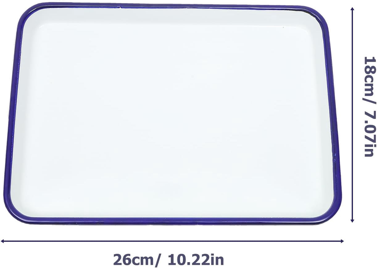 ABCISI Enamelware Tray White Paint Palette Blue Rim Rectangular Enamel Watercolor Palate 7.1 x 10.2 Inch Vintage Baking Cookie Pan for Art Painting Food Storage Home