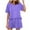 Purple, variant on Womens Summer 2 Piece Sets Plus Size Fashion Casual Solid Color Home Short Sleeved Round Neck Pajama Top With Pants Set