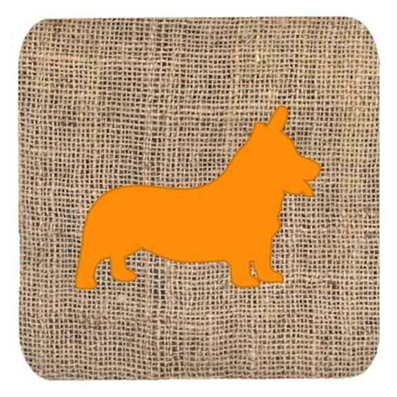 Corgi Burlap And Orange Foam Coasters - Set 4, 3.5 x 3.5 In.