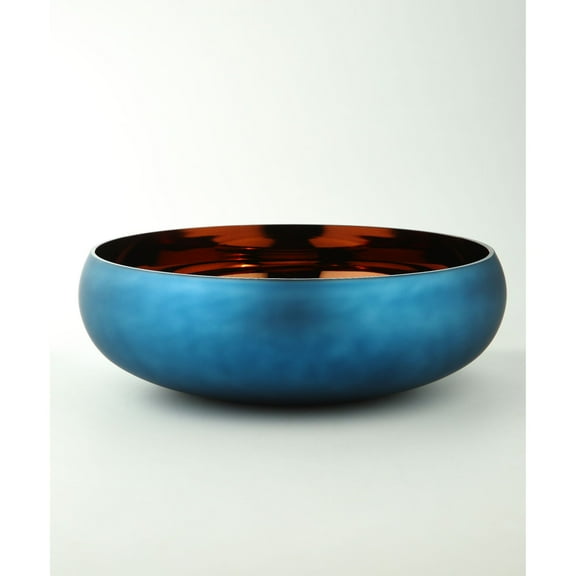 15.5" Blue Handblown Glass Bowl Tabletop Decoration