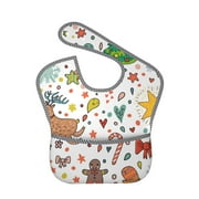 Bingfone Mess-Proof Baby Bib - Waterproof Bib For Baby Boy Or Girl With Food Catcher Pocket, Unisex-Winter Christmas And New Year Deer