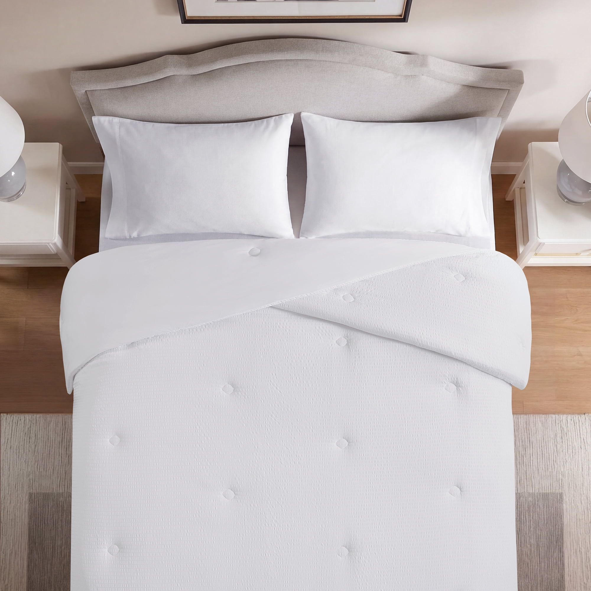 Mainstays King Reversible Down Alternative All-Season Comforter, White Seersucker