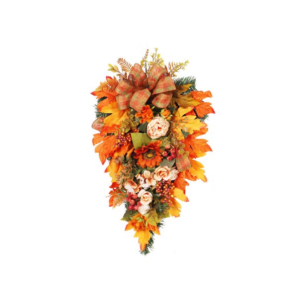 Billuyoard Guirnalda de otoño de Acción de Gracias, decoración de puerta delantera, guirnalda de mimbre, adorno colgante de ventana de pared para sala de Kits de decoración para fiestas Billuyoard HA074541-01