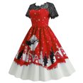thumbnail image 3 of Vestido de fiesta de Navidad de manga corta con cuello redondo para mujer Vestido de encaje vintage para mujer Fridja  bnh2492, 3 of 8