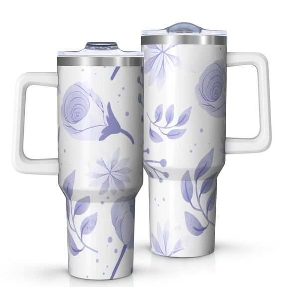 Floral 40oz Tumbler– Stainless Steel Insulated Tumbler with Handle and Straw, Large Capacity Travel Cup for Hot & Cold Drinks,Thanksgiving,Christmas, Spring,Flower