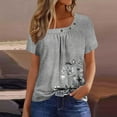 thumbnail image 2 of MaFYtyTPR Summer Tops for Women New Short Sleeve Plus Size Square Neck Pleat Printed T-Shirts Gray M, 2 of 5