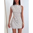 thumbnail image 4 of Women's Ruched Mini Dress Sleeveless Going Out Formal Party Bodycon Sun Dresses Black Polka Dots M, 4 of 6