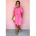 thumbnail image 5 of Women's Rose Striped Print Mini Dress – Short Puff Sleeve with Bow Detail for Summer Days, XL, 5 of 6