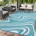 thumbnail image 6 of HIWEAVER 8' x 10' Blue/White Outdoor Rug PP Plastic Straw Woven Waterproof Patio Rug with Border Portable Outside Carpet for Balcony Deck Picnic Garden Decor, 6 of 7
