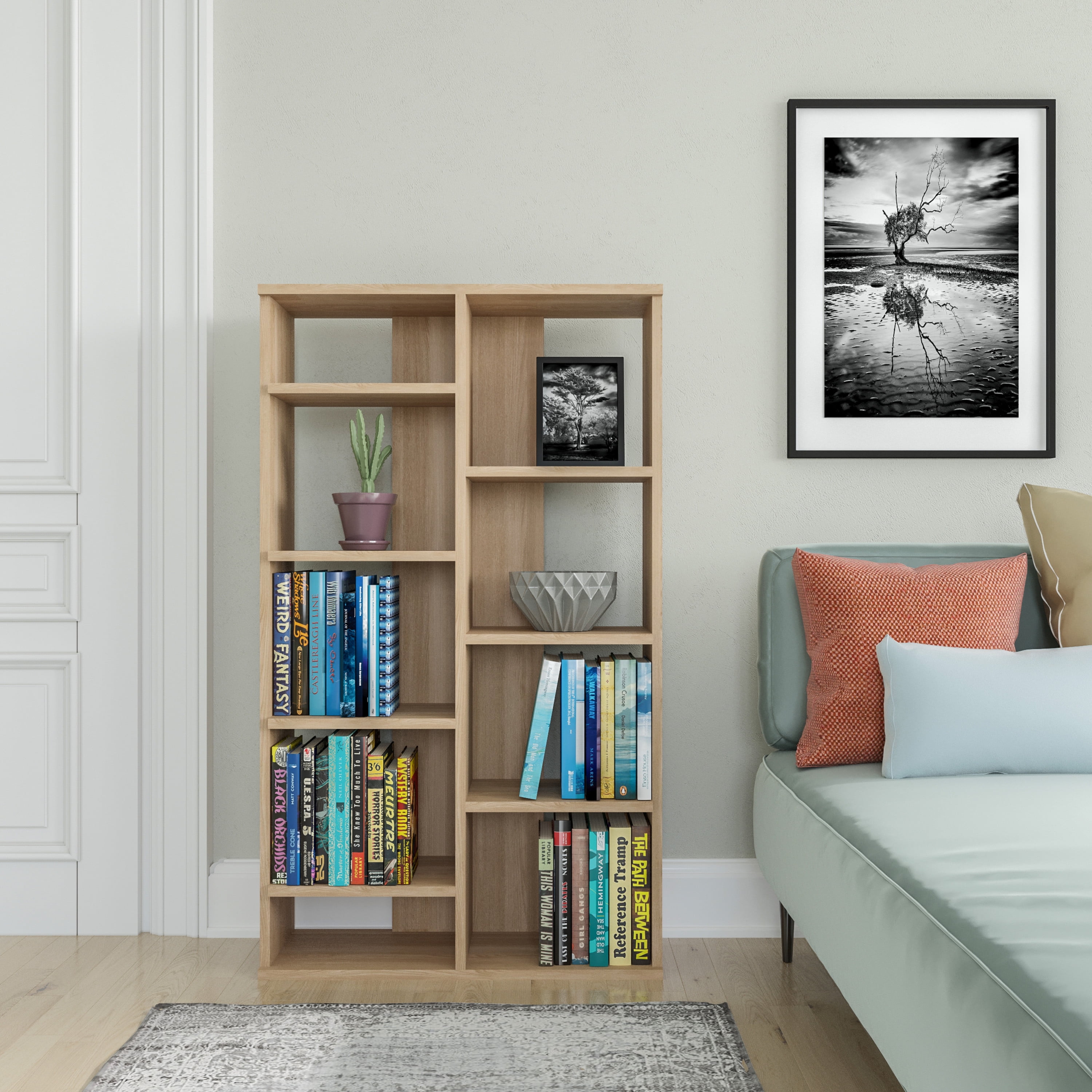 Ada Home Decor Keota Multiple Tier Open Shelf Modern Bookcase, Oak