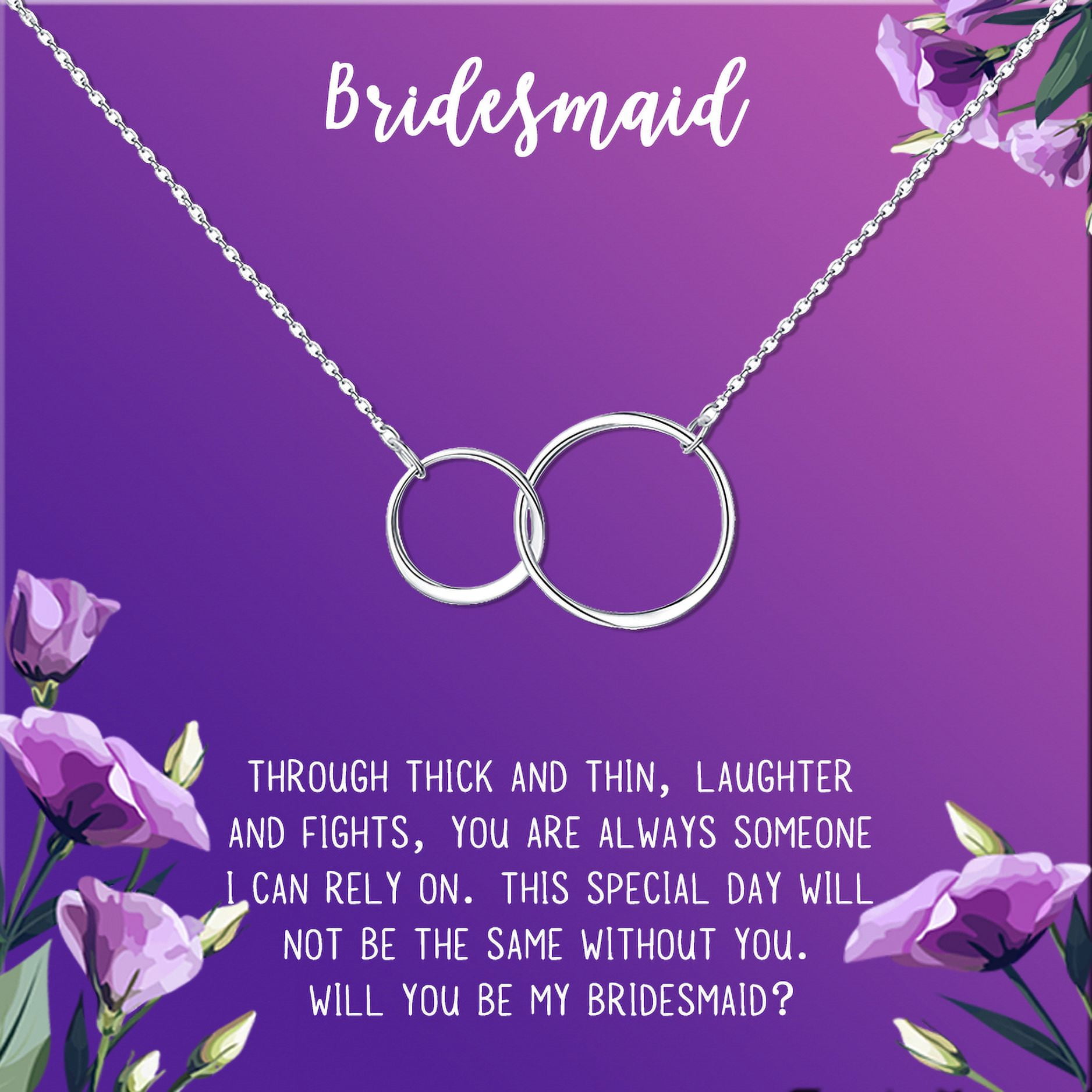 Anavia Bridesmaid Proposal Necklace, Will You Be My Bridesmaid, Bridal Party Gift Card Jewelry Necklace-[Silver Infinity Double Ring, Royal Purple Gift Card]