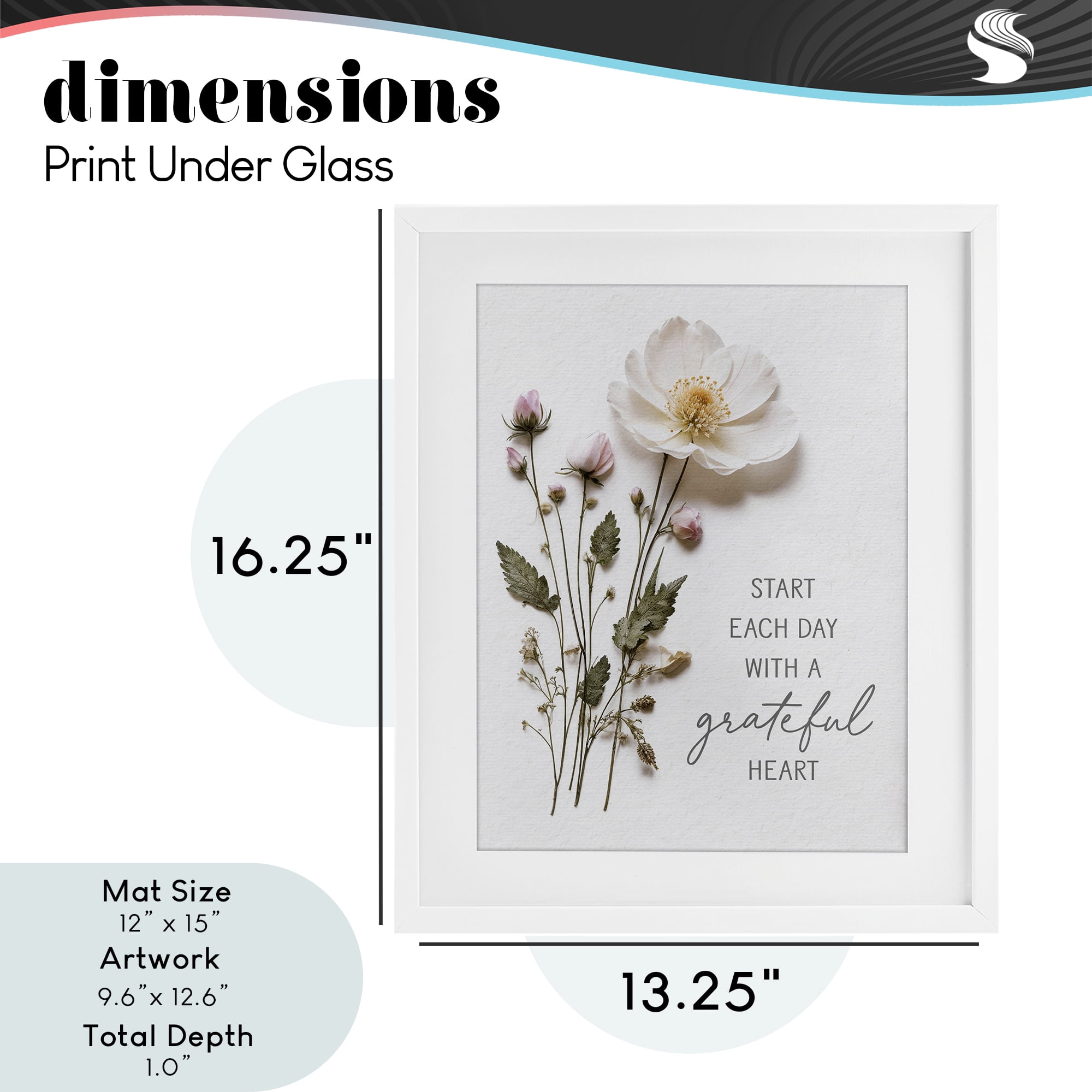 Grateful Heart Pressed Flowers White Framed Print Under Glass, design by Lettered and Lined