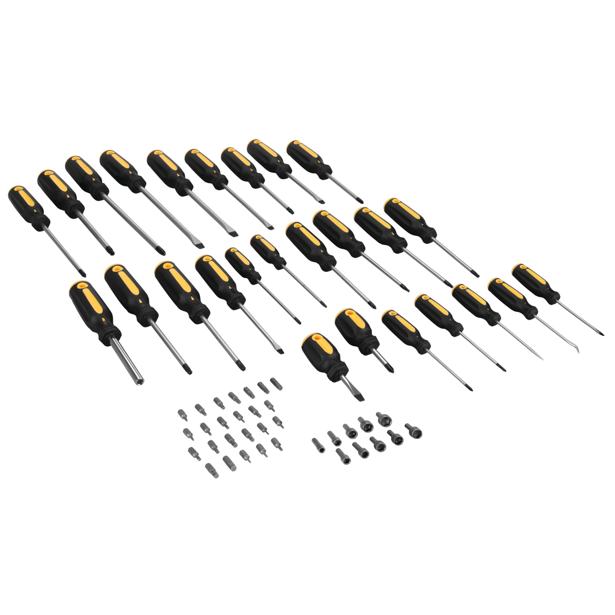Performance Tool W1731 Screwdriver and Bit Set with Rack, Yellow/Black, 61-Piece