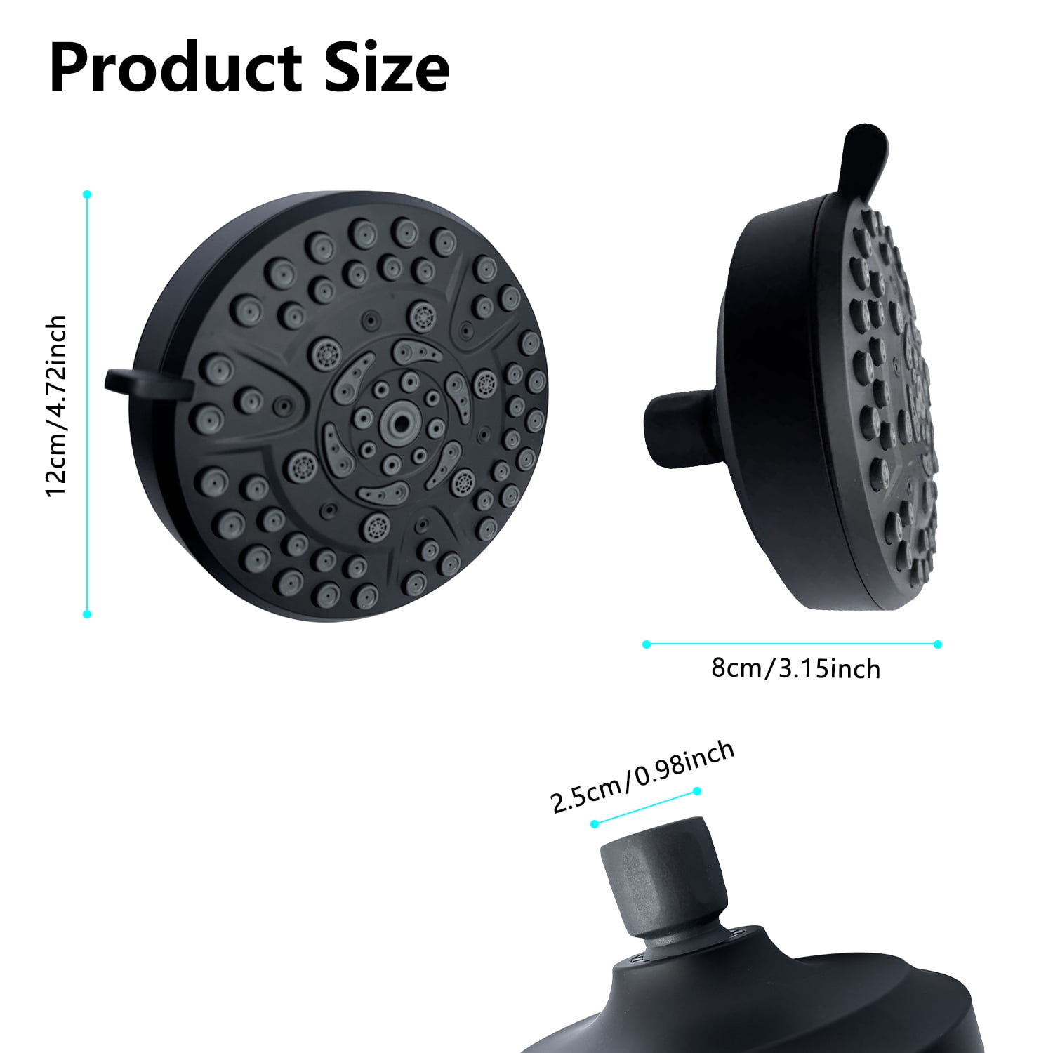 Rain Shower Head High Pressure 10 Mode Spray Head 4.7In Fixed Bathroom Showerhead Adjustable Swivel Ball Joint ABS Silicone Nozzles Rust Resistant Easy Clean Modern Style Design For All Home Bathroom