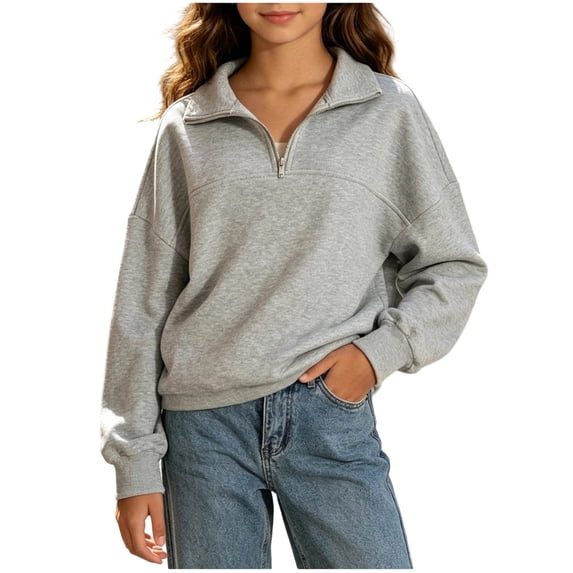 Mifsaly Girls Quarter Zip Pullover Sweatshirt Kids Back to School Sweatshirts Stand Collar Long Sleeve Fall Winter Casual Everyday Clothing