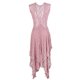 thumbnail image 5 of Vestido largo sexy de mujer con falda irregular de encaje alto y bajo - Cuello en V, mangas con volantes, diseño con bolsillos - Apto para la playa, para llevar de forma informal o para fiestas - A, 5 of 5