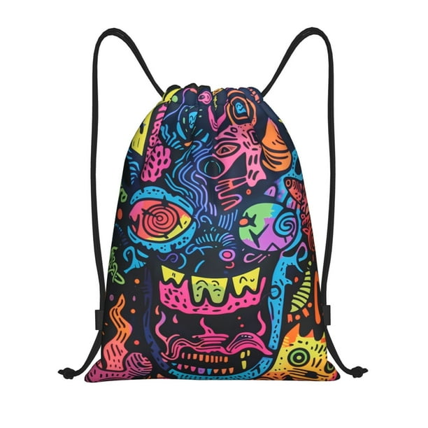Fotbe Neon Graffiti Urban Art Bolsa Mochila con Cordón Estampada, Bolsa de Gimnasio Deportiva, Bolsa Cinch, Bolsa con Cordón para Hombres y Mujeres-Small