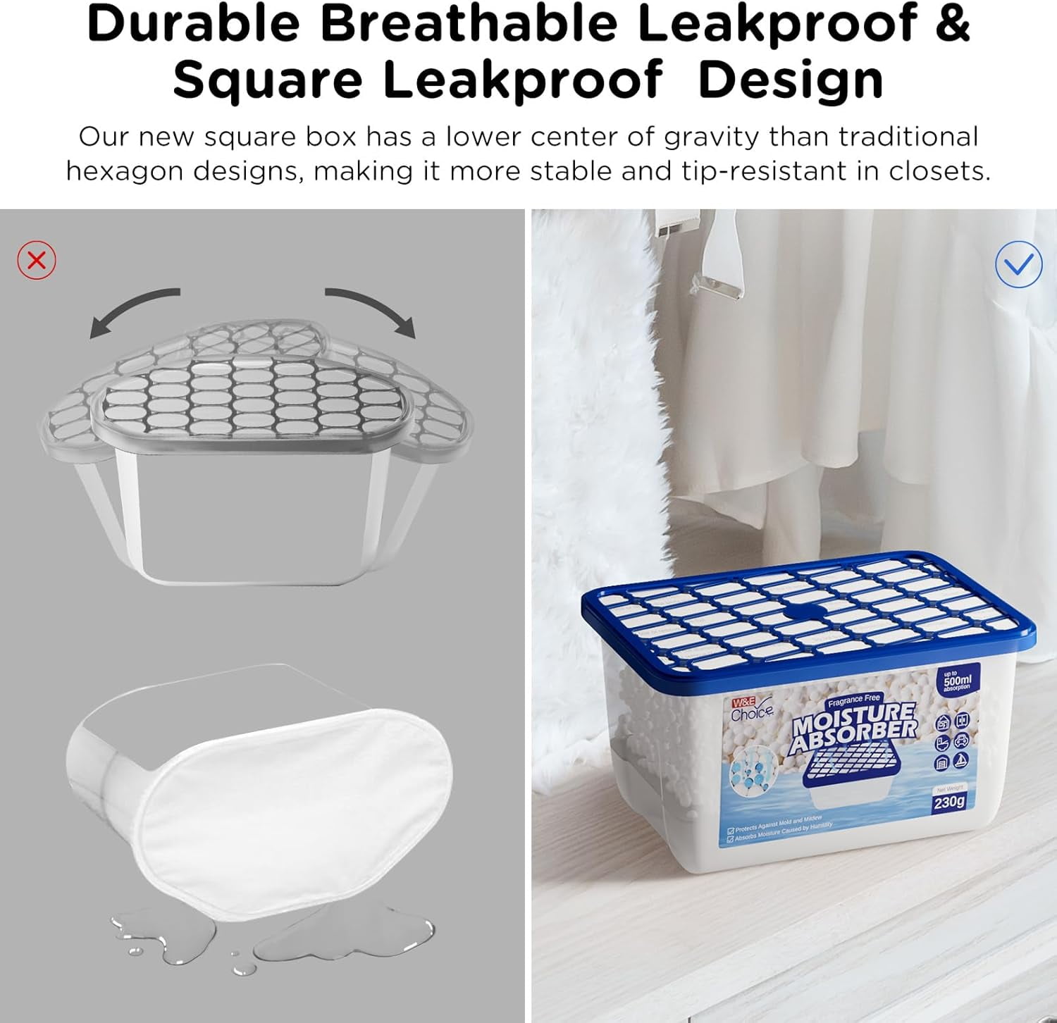 Moisture Absorbers, Portable Humidity Absorber Boxes for Your Bathroom, Closet & Car, Dehumidifier with Fragrance Free, 6 Pack