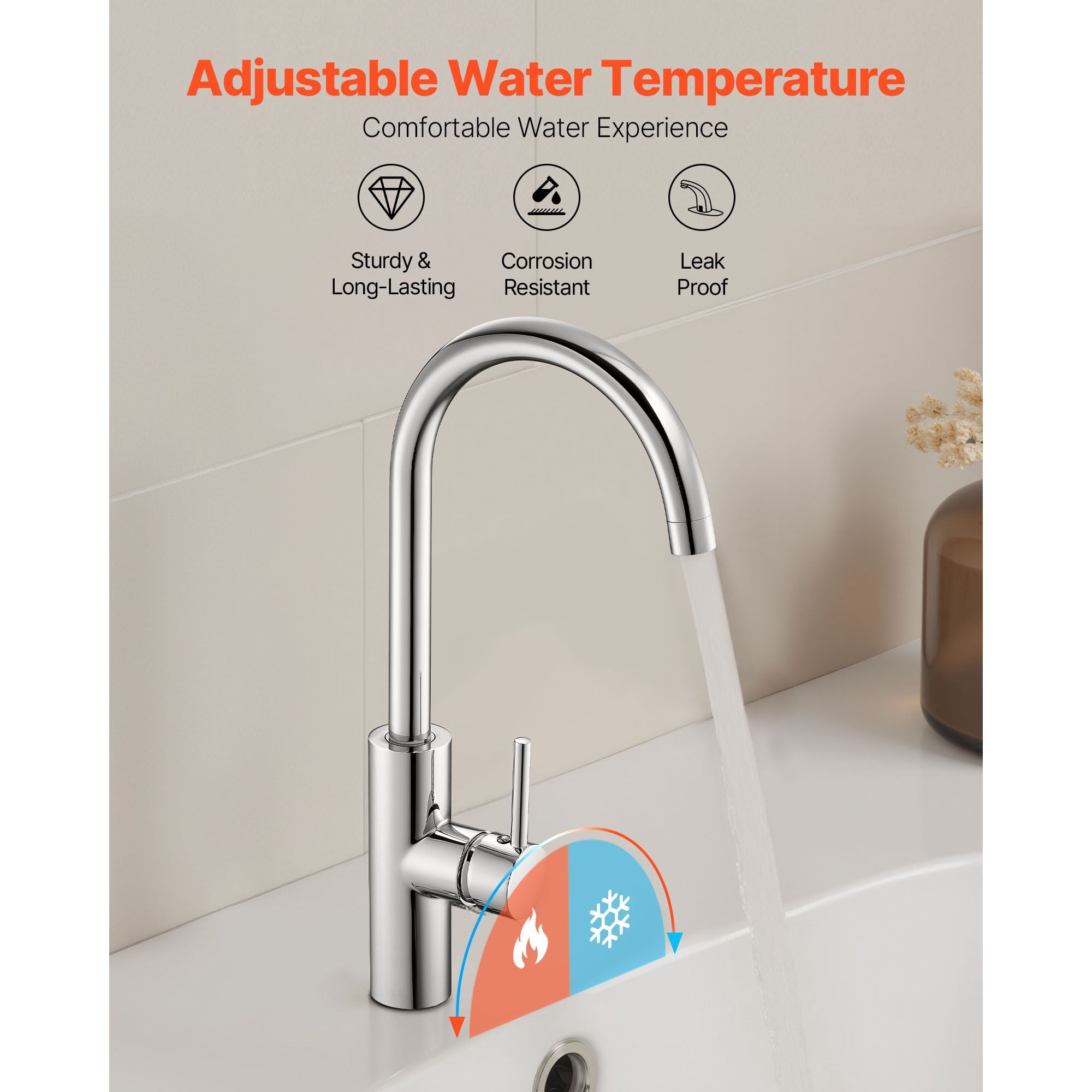 Touchless Bathroom Sink Faucet Infrared Sensor Automatic Hot/Cold Water Stainless Steel for Home Office Hotel