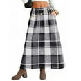 thumbnail image 5 of FRSASU Women's Maxi Skirt Spring Casual Flowy Elastic High Waist Wool Plaid A-Line Long Skirt with Pocket Gray, 5 of 7