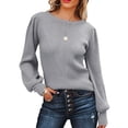 thumbnail image 1 of HOTAPEI Womens Crewneck Pullover Sweaters Ribbed Knit Long Sleeve Sweater Lantern Sleeve Slim Fit Pullover Jumper Tops, 1 of 4