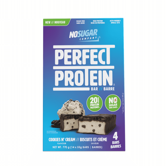 No Sugar, Perfect Protein Cookies & Cream Snack Bars, 55 g, 4 Count, 4 x 55 g
