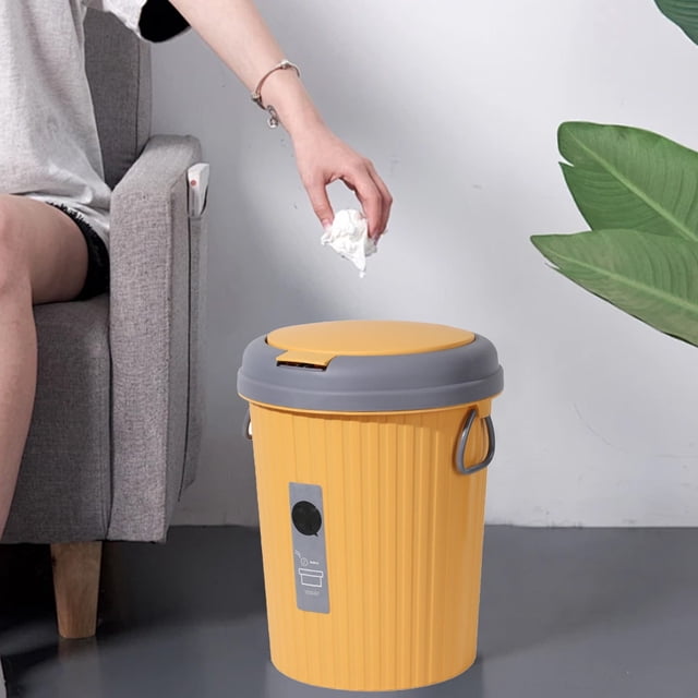 Papelera redonda de plástico RRCSS, pequeña, con tapa a presión, para baño, ideal para reciclar basura.