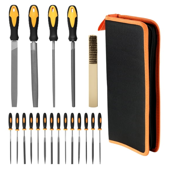 AEVXKHI 19PCS Metal File Tool Set, Precision Files Includes Flat/Triangular/Half Round/Round Large and Needle Files Filing Tool, /1 brush for Wood Glass DIY Project with Storage Case