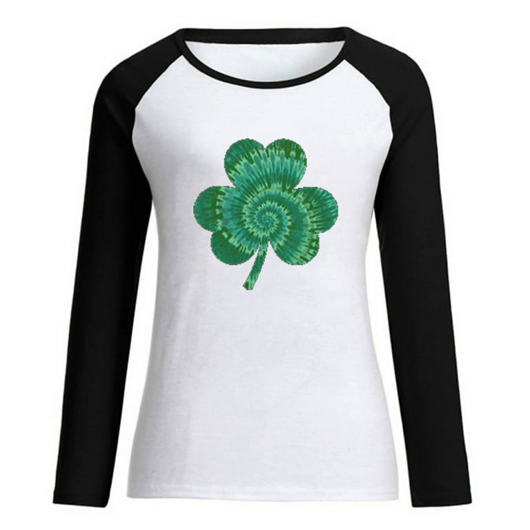 HAPIMO Rollbacks Women's St.Patrick's Day Shirt Round Neck Tee Shirt Clover  Graphic Print Pullover Cozy Raglan Colorblock Tops Long Sleeve Shirts for  Women Lucky Green Day Gifts Black M 
