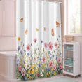 thumbnail image 5 of Shower Curtain Spring Wildflower Butterfly Shower Curtains for Bathroom Decor, Waterproof Polyester Shower Curtain Set with Hooks, Small Stall Size 36" x 72" Pink Flower White, 5 of 9