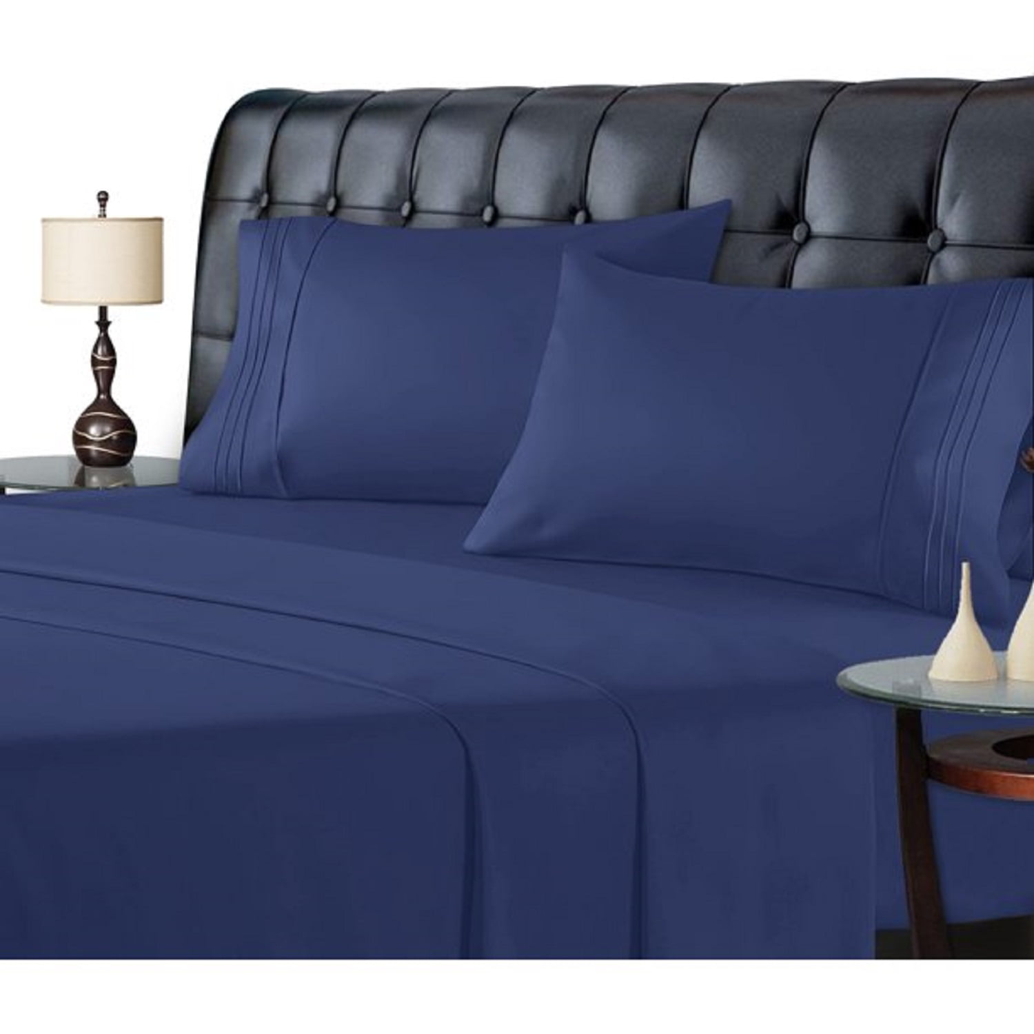 Details about   Navy Blue Queen Fitted Sheet Set With 16" DeepPocket and Set of 2 Pillow Cases 