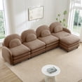 thumbnail image 2 of FFZ Teddy Fabric Cloud 4-Seat Sofa Curved Backrest Lumbar Pillows Ottoman Camel For Living Room Apartment, 2 of 11