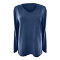 thumbnail image 2 of Abcnature Long Sleeve Solid Pullover T-Shirt Tops For Women Autumn Winter O-Neck Side Split Sweatshirt Ladies Casual Loose Tunic Blouse Tops Dark Blue M, 2 of 7