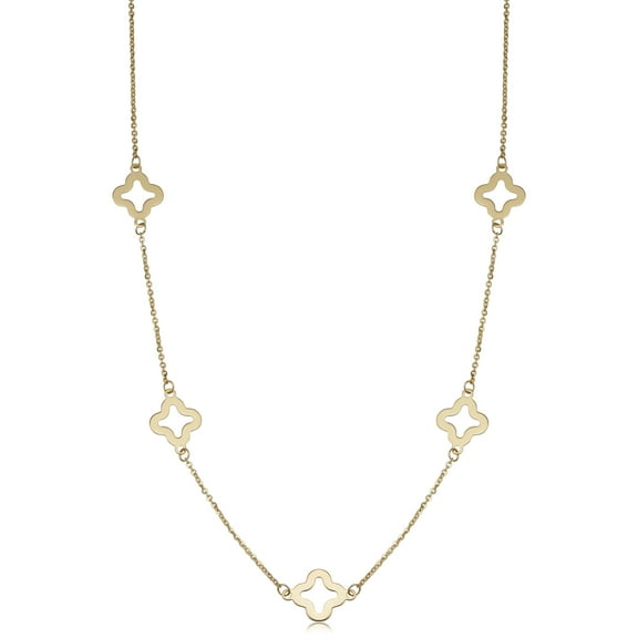 KoolJewelry 14k Yellow Gold Clover Flower Station Necklace (7.9 mm, 18 inch)