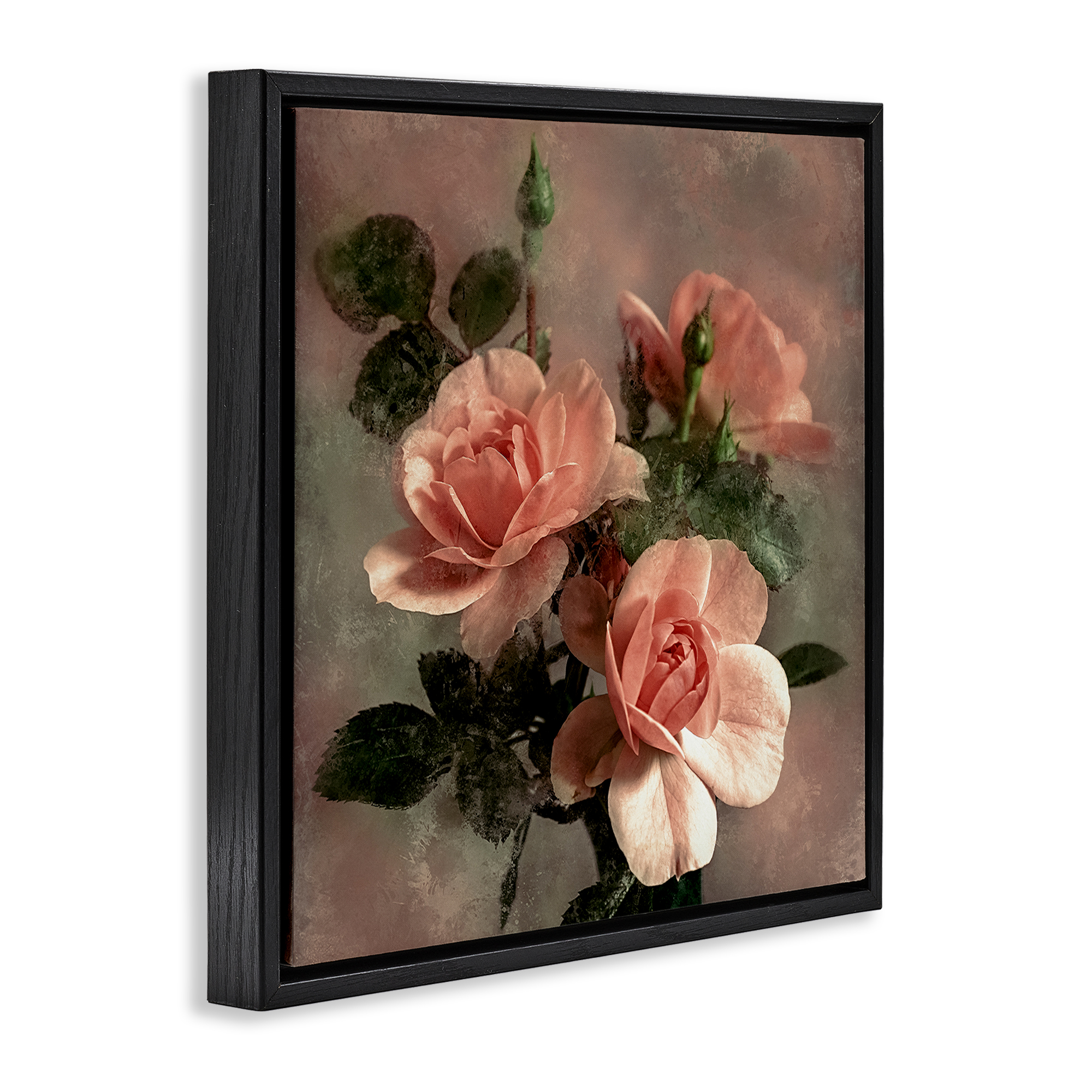 Stupell Industries Vintage Blush Petals Plants & Flowers Painting Black Floater Framed Canvas Art Print Wall Art, 25 x 25