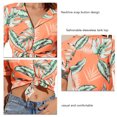 thumbnail image 4 of Camisa de manga corta con cuello vuelto para mujer, blusa informal elegante con botones y estampado floral para fiesta en la playa, naranja M, 4 of 5