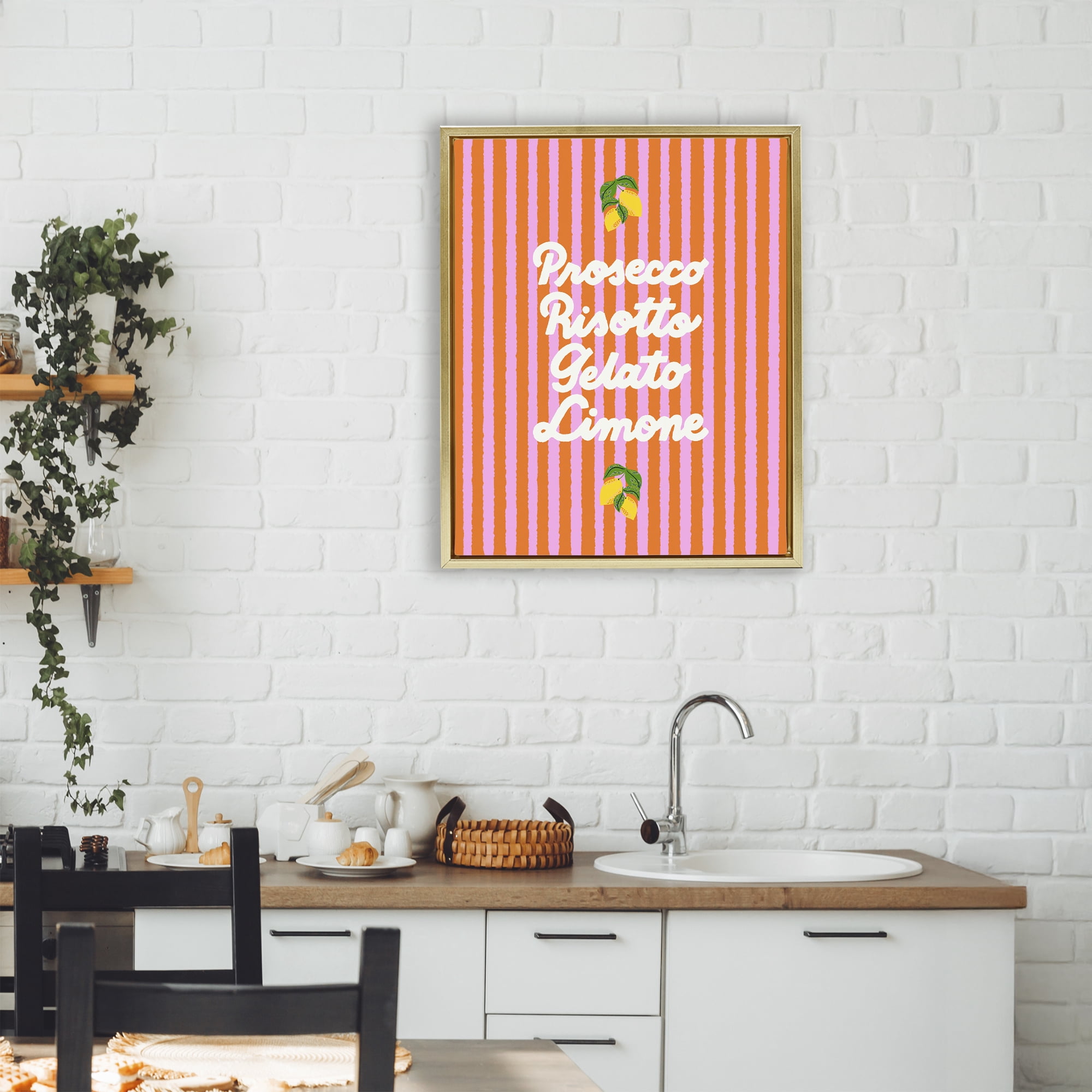 Stupell Industries Italian Enjoyment over Stripes Gold Framed Floater Canvas Wall Art, design by Indira Prieto | IndySign