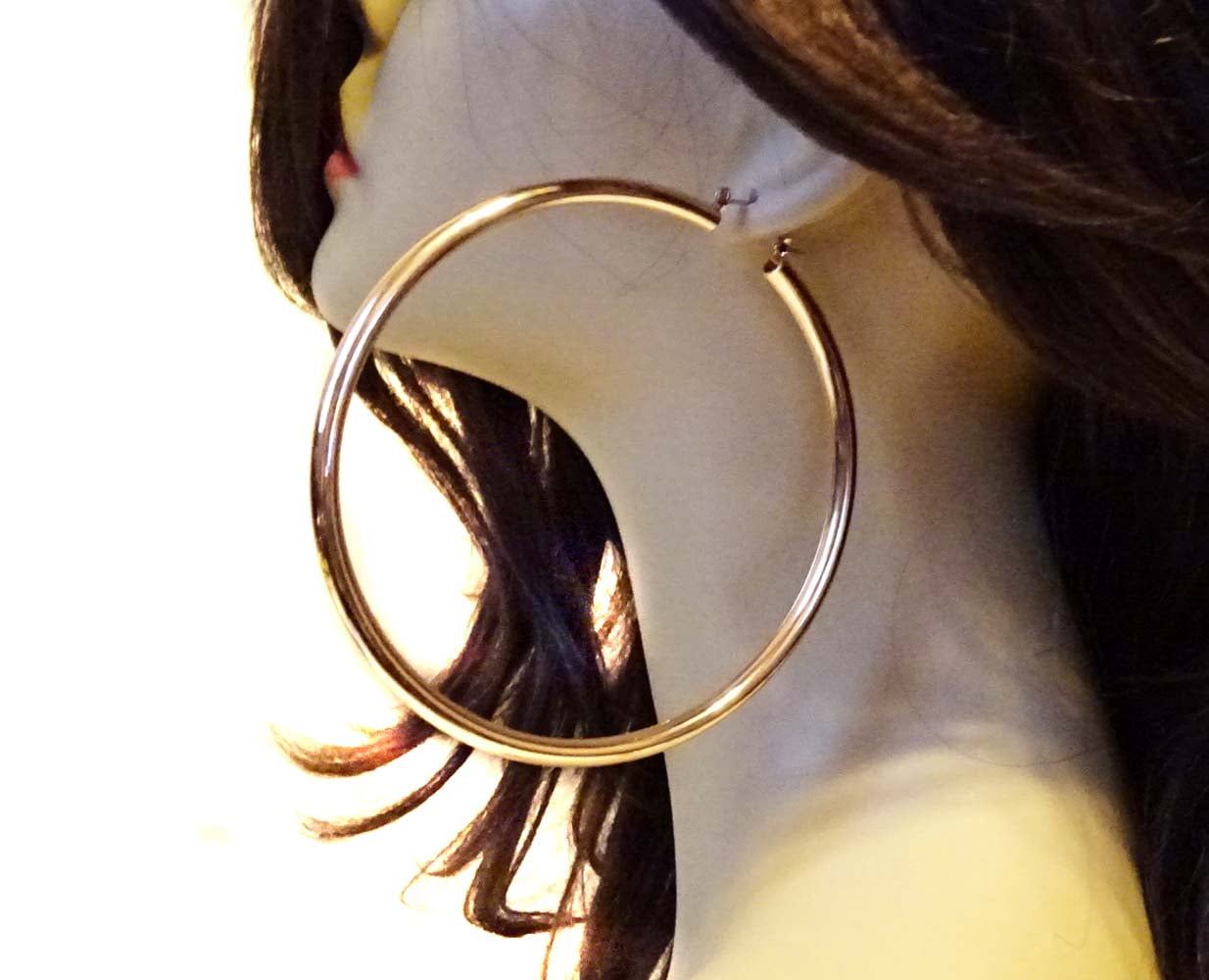 Awesome New Classic Yellow Gold Plated Smooth and Shiny 1.75 Round Hoop Earrings for Women Lady