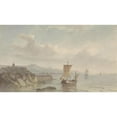 thumbnail image 2 of Christiaan Lodewijk Willem Dreibholtz 14x10 Gold Ornate Wood Frame and Double Matted Museum Art Print Titled - Coastal Landscape with Port and Ships on the Water (1809 - 1874), 2 of 4